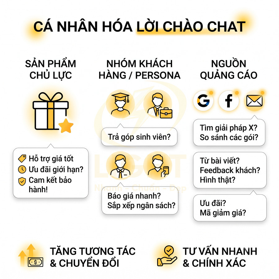 Mô hình cá nhân hóa lời chào chat theo sản phẩm, nhóm khách hàng và nguồn quảng cáo để tăng tương tác chuyển đổi