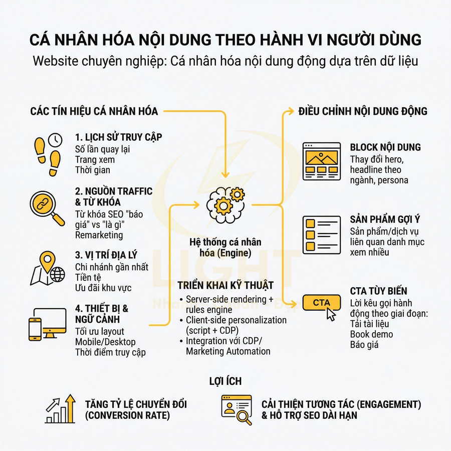 Mô hình cá nhân hóa nội dung website theo hành vi người dùng với các tín hiệu, kỹ thuật triển khai và lợi ích SEO
