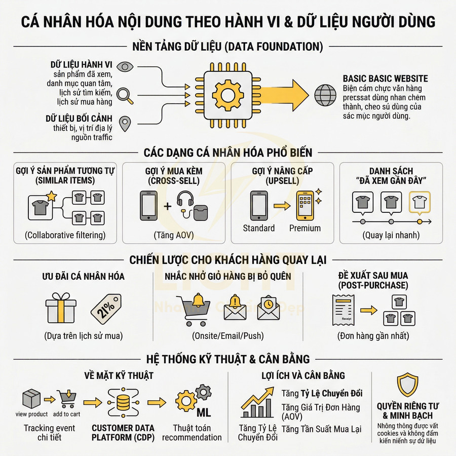 Infographic cá nhân hóa nội dung theo hành vi và dữ liệu người dùng trong marketing online