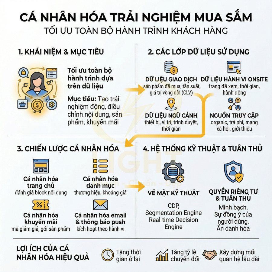Infographic cá nhân hóa trải nghiệm mua sắm, tối ưu hành trình khách hàng bằng dữ liệu và chiến lược marketing