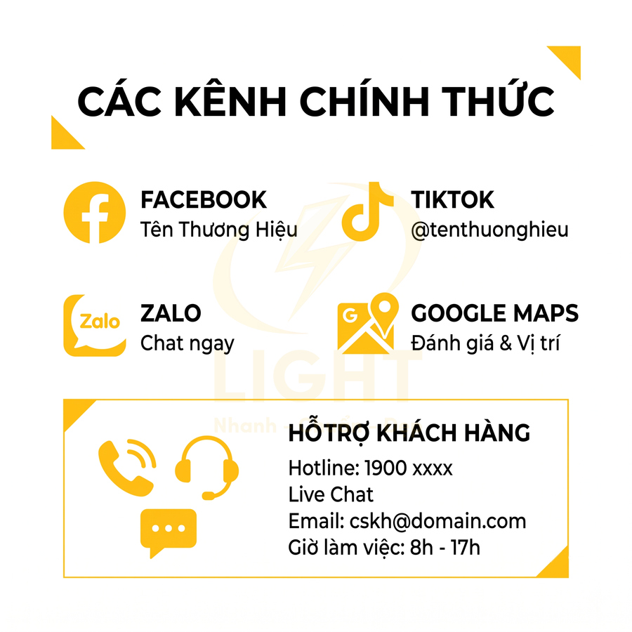 Thông tin kênh liên hệ thương hiệu qua Facebook TikTok Zalo Google Maps và hỗ trợ khách hàng