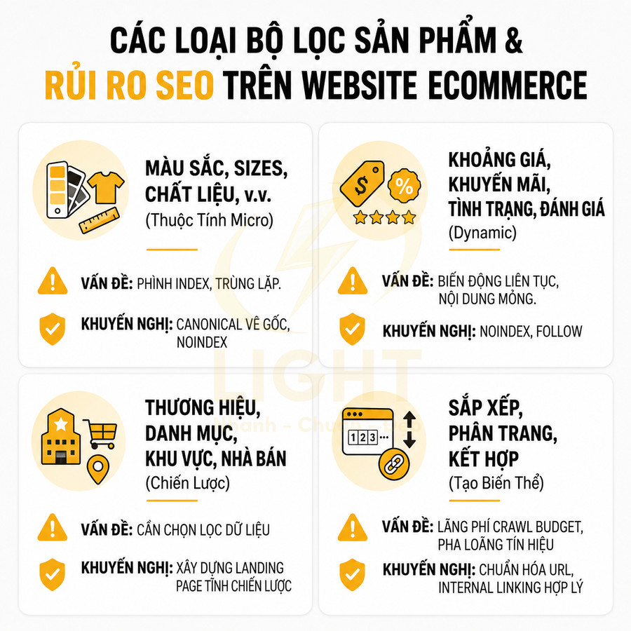 Các loại bộ lọc sản phẩm và rủi ro SEO trên website ecommerce kèm khuyến nghị tối ưu