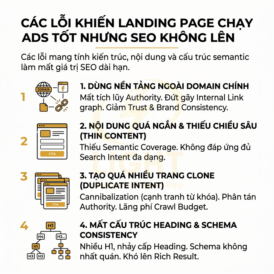 Các lỗi thường gặp khiến landing page chạy ads tốt nhưng SEO kém và cách tối ưu nội dung, cấu trúc heading