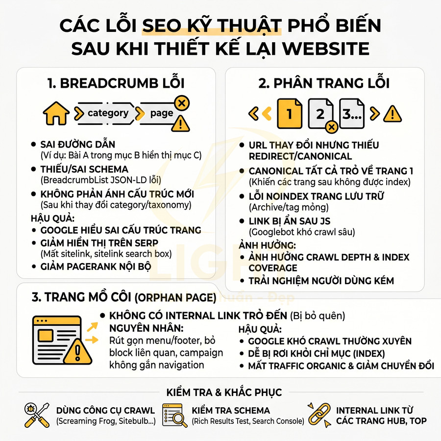 Các lỗi SEO kỹ thuật phổ biến sau khi thiết kế lại website và cách kiểm tra khắc phục