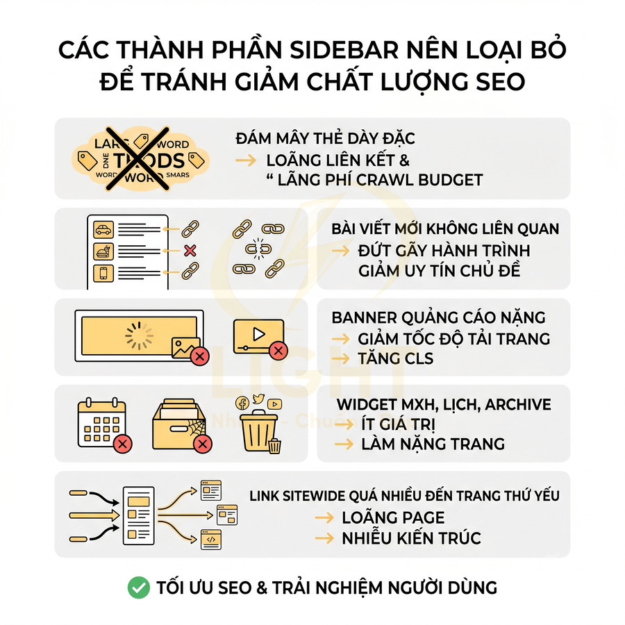 Các thành phần sidebar nên loại bỏ để tối ưu SEO và trải nghiệm người dùng trên website