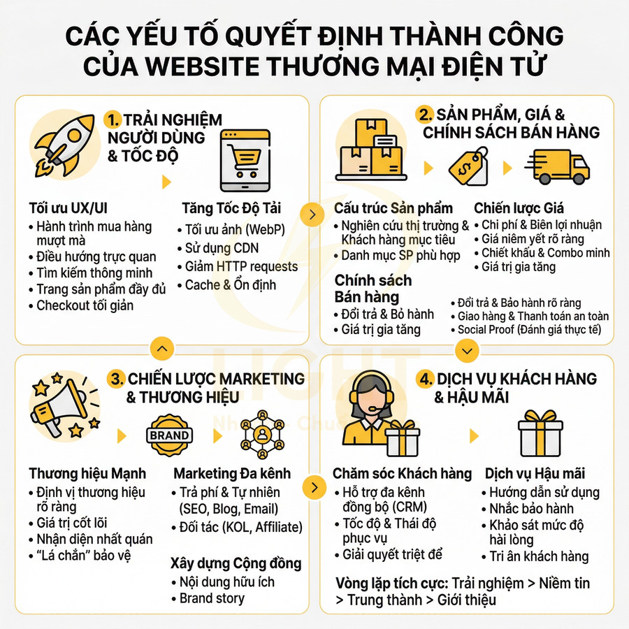 Các yếu tố quan trọng quyết định thành công của website thương mại điện tử trình bày dạng infographic