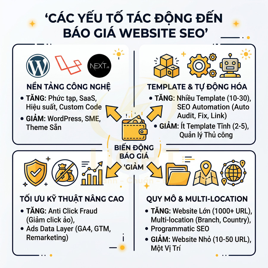 Các yếu tố ảnh hưởng đến báo giá dịch vụ thiết kế website chuẩn SEO bằng infographic tiếng Việt