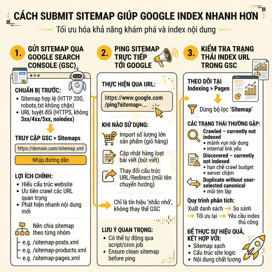Hướng dẫn submit sitemap giúp Google index nhanh hơn với 3 bước chi tiết và lưu ý tối ưu SEO