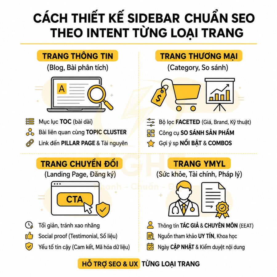 Infographic hướng dẫn cách thiết kế sidebar chuẩn SEO cho trang thông tin, thương mại, chuyển đổi và YMYL