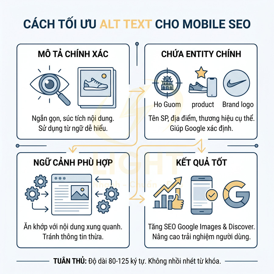 Hướng dẫn tối ưu thẻ alt text cho mobile SEO với mô tả chính xác, entity, ngữ cảnh và kết quả tìm kiếm tốt