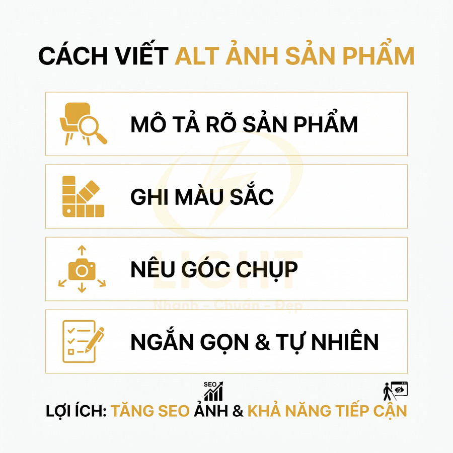 Hướng dẫn cách viết thẻ alt ảnh sản phẩm chuẩn SEO với mô tả rõ ràng màu sắc và góc chụp