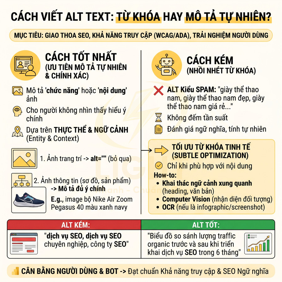 Hướng dẫn viết thẻ alt text chuẩn SEO với ví dụ minh họa cách mô tả tự nhiên và tránh nhồi nhét từ khóa
