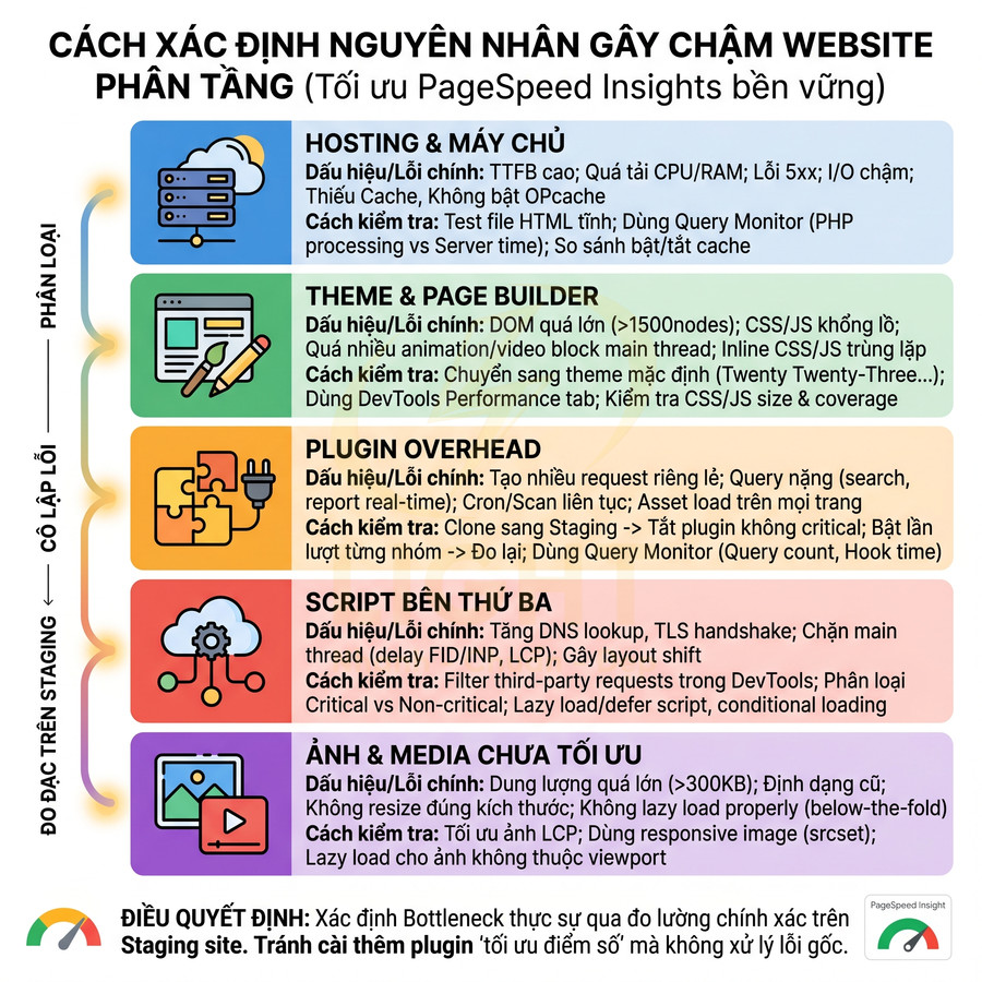 Cách xác định nguyên nhân gây chậm website và tối ưu PageSpeed Insights với 5 nhóm lỗi chính