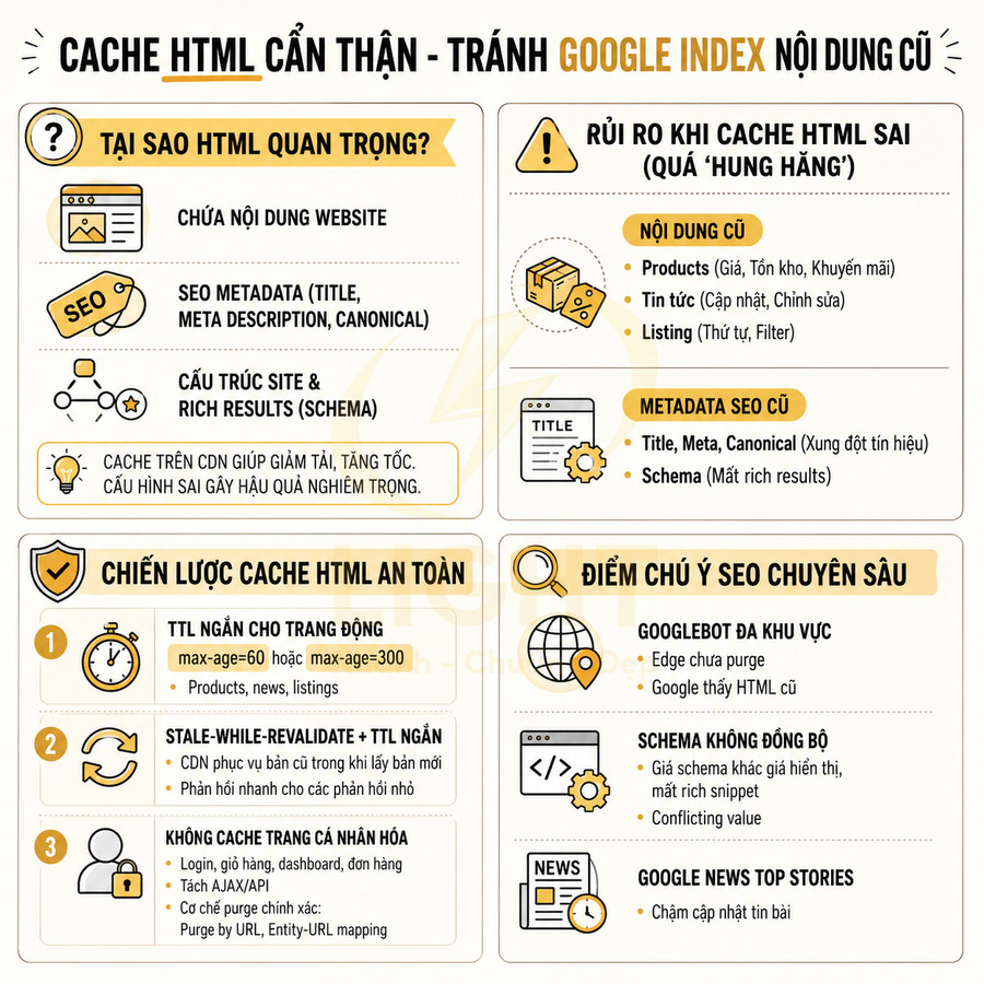 Hướng dẫn cache HTML an toàn tránh Google index nội dung cũ với các lưu ý SEO kỹ thuật chi tiết