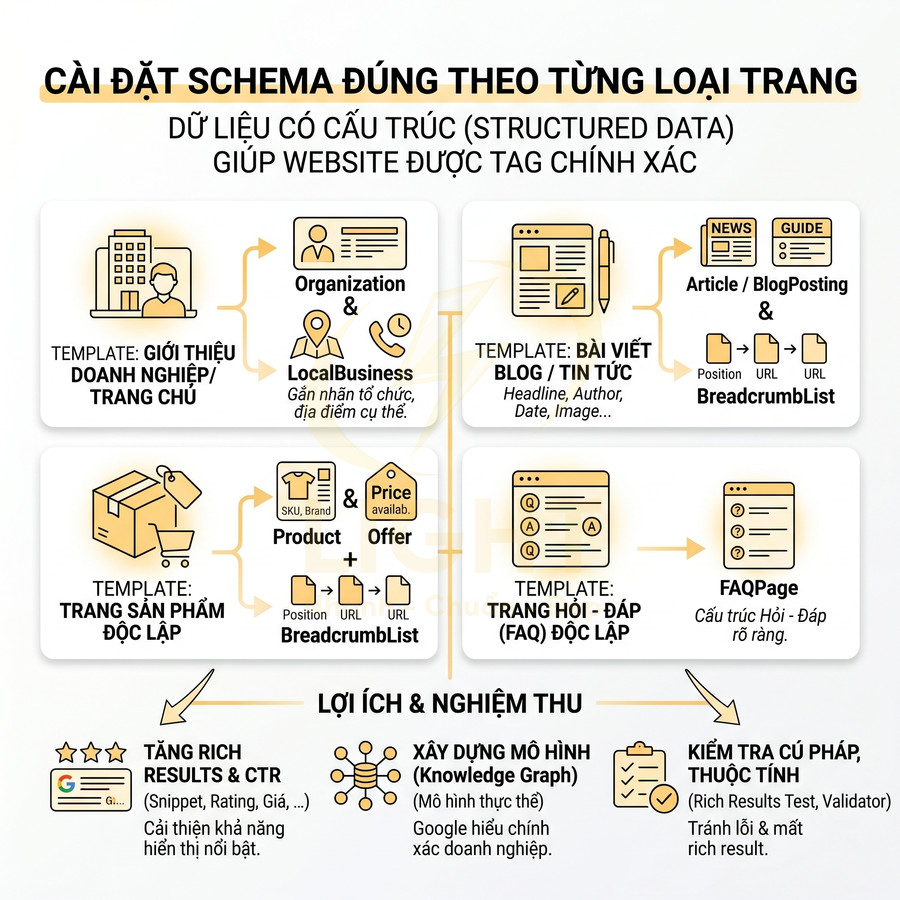 Hướng dẫn cài đặt schema cho từng loại trang web để tối ưu dữ liệu có cấu trúc và tăng rich results trên Google