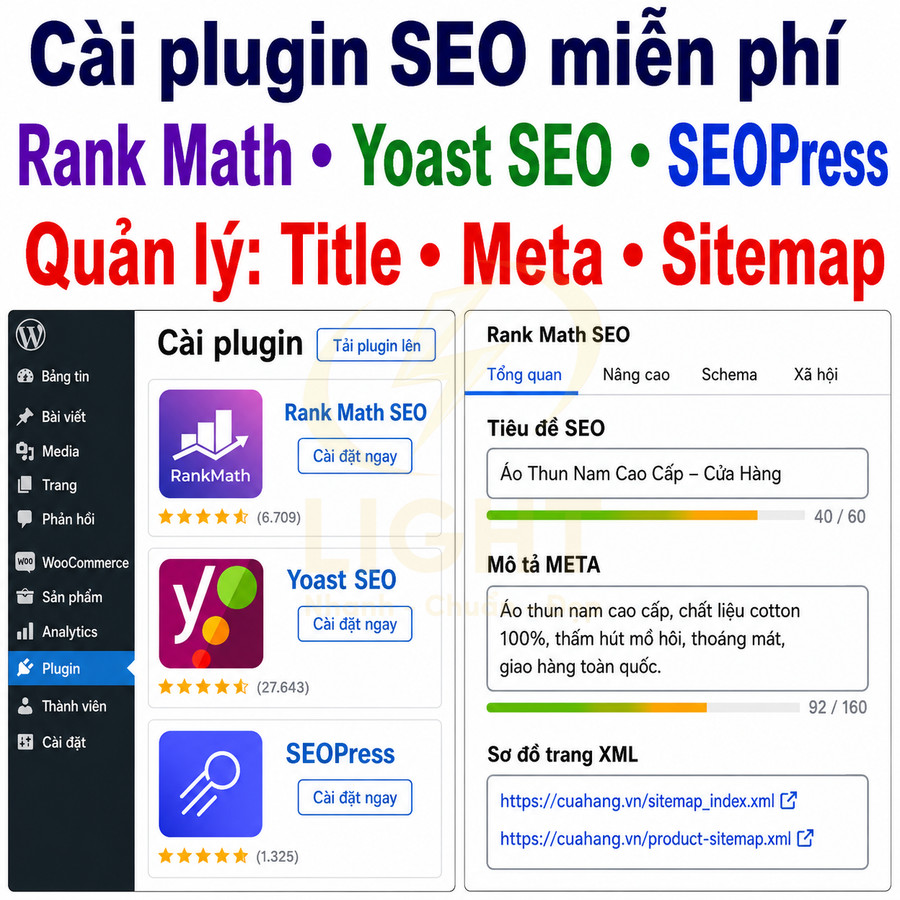 Hướng dẫn cài plugin SEO miễn phí Rank Math, Yoast SEO, SEOPress trên giao diện WordPress