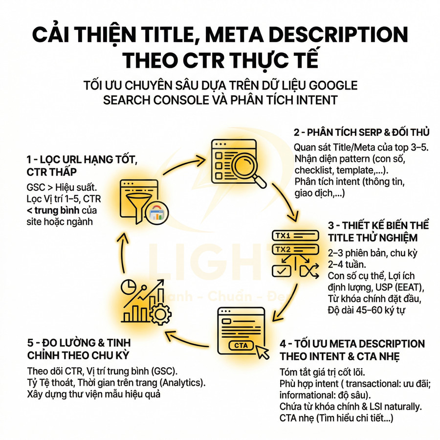 Quy trình tối ưu title và meta description theo CTR thực tế dựa trên dữ liệu Google Search Console