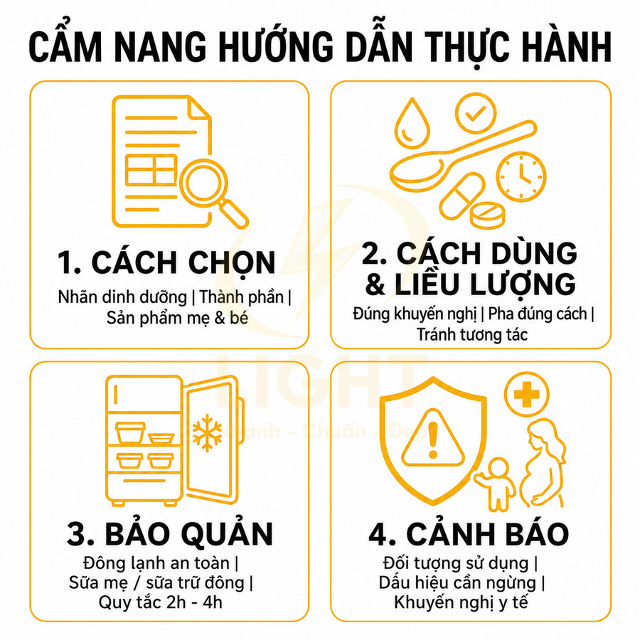 Cẩm nang hướng dẫn chọn, dùng, bảo quản và cảnh báo an toàn sản phẩm dinh dưỡng cho mẹ và bé