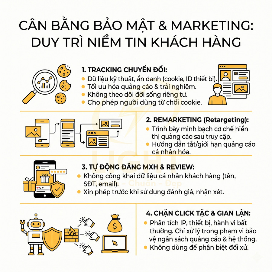 Infographic cân bằng bảo mật và marketing với 4 giải pháp bảo vệ dữ liệu khách hàng trong quảng cáo số