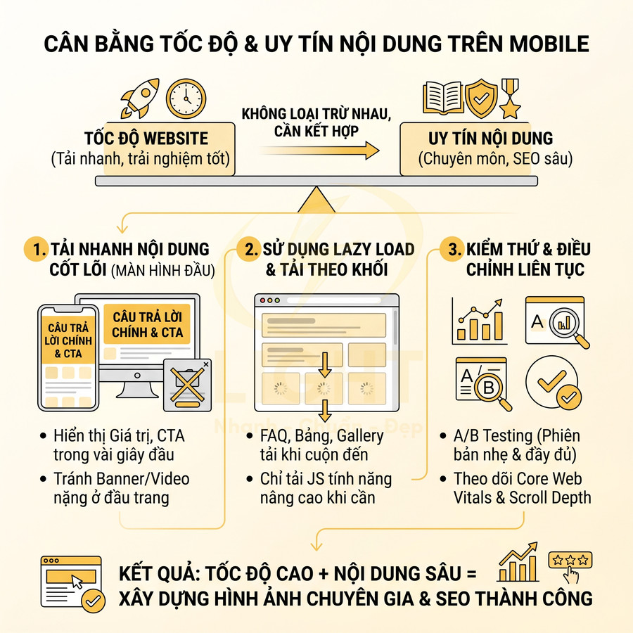 Hướng dẫn cân bằng tốc độ website và uy tín nội dung trên mobile với tải nhanh, lazy load và kiểm thử A/B