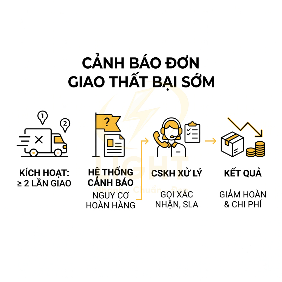 Quy trình cảnh báo đơn giao thất bại sớm giúp CSKH xử lý để giảm hoàn hàng và chi phí vận chuyển