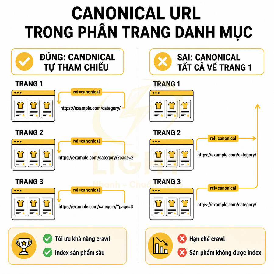 Hướng dẫn thiết lập canonical URL đúng cho trang danh mục phân trang để tối ưu crawl và index sản phẩm
