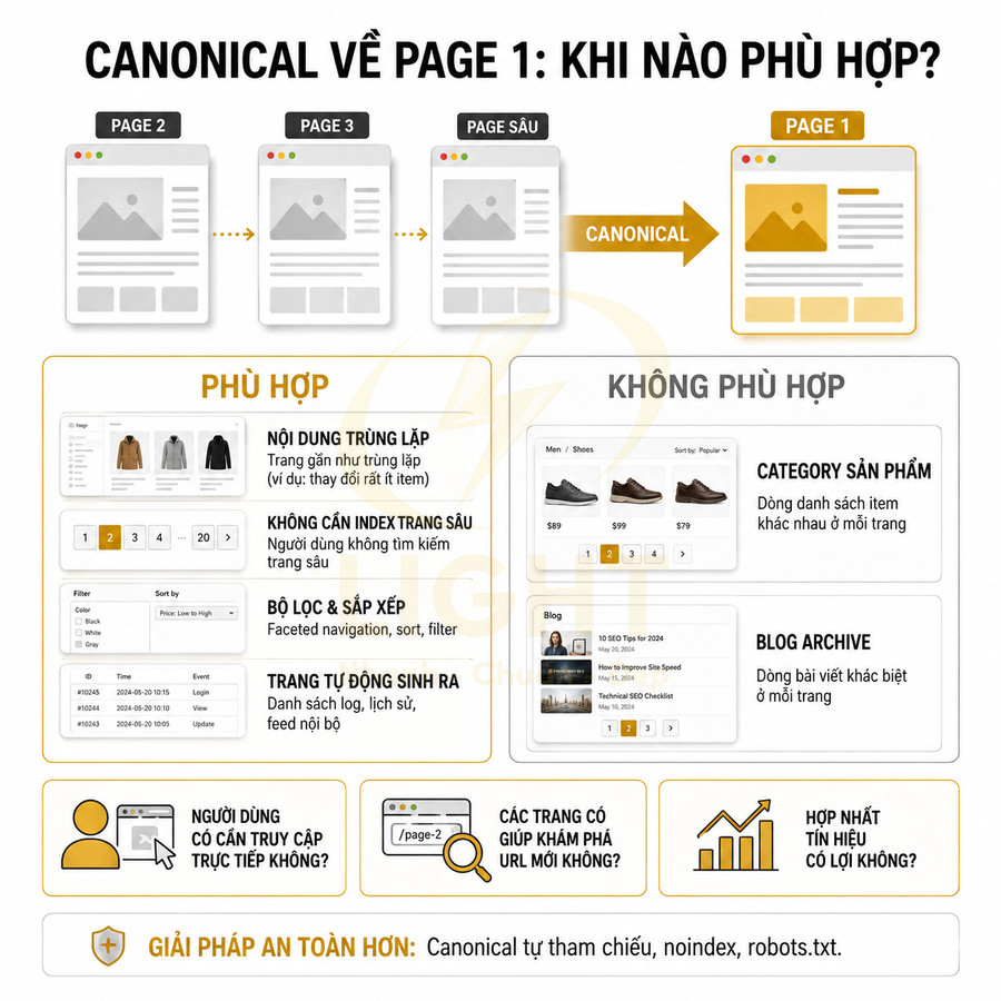 Hướng dẫn sử dụng thẻ canonical về page 1 cho phân trang, ví dụ trang sản phẩm và blog trong SEO