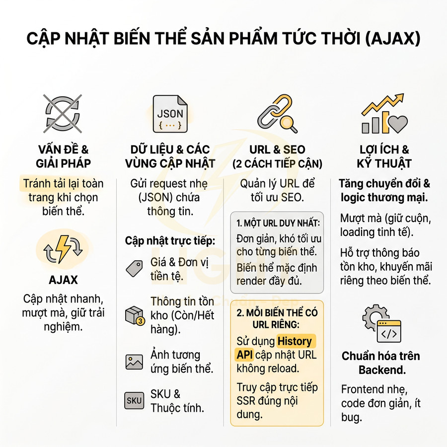 Hướng dẫn cập nhật biến thể sản phẩm tức thời bằng AJAX tối ưu URL SEO và trải nghiệm người dùng