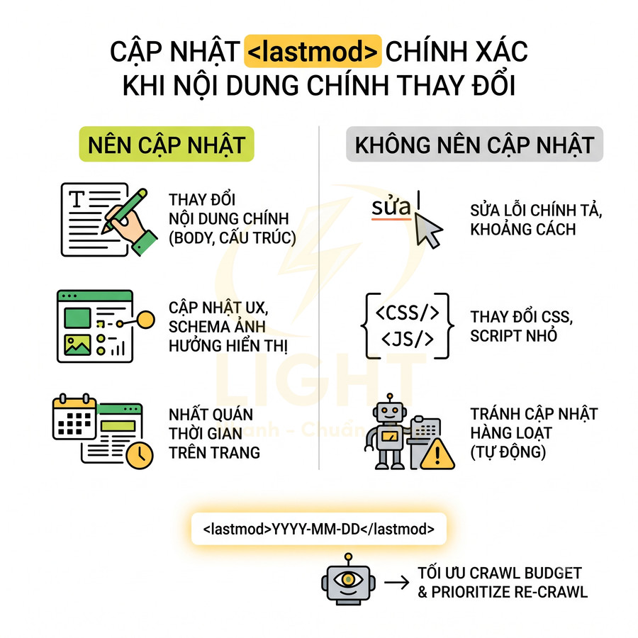 Hướng dẫn SEO khi nào nên cập nhật thẻ lastmod cho nội dung chính website và tối ưu crawl budget