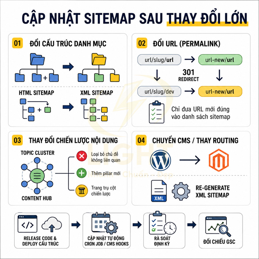 Hướng dẫn cập nhật sitemap sau thay đổi lớn về cấu trúc, URL, nội dung và chuyển đổi CMS cho website SEO