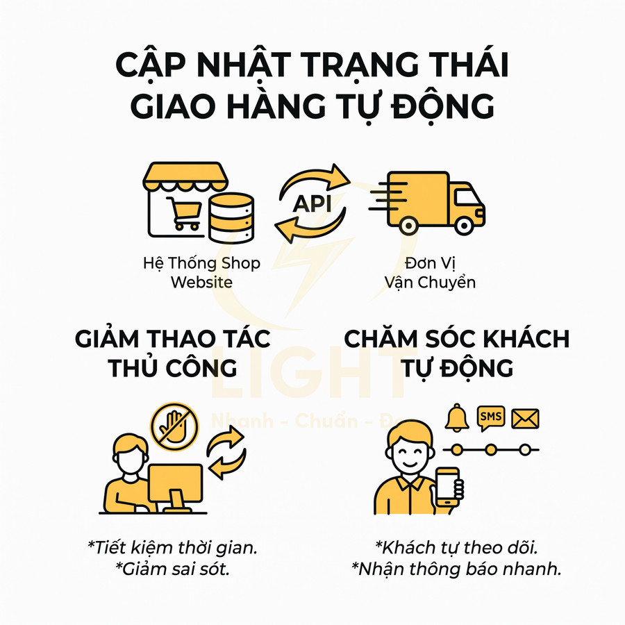 Giải pháp cập nhật trạng thái giao hàng tự động cho shop online, giảm thao tác thủ công và chăm sóc khách hàng tự động