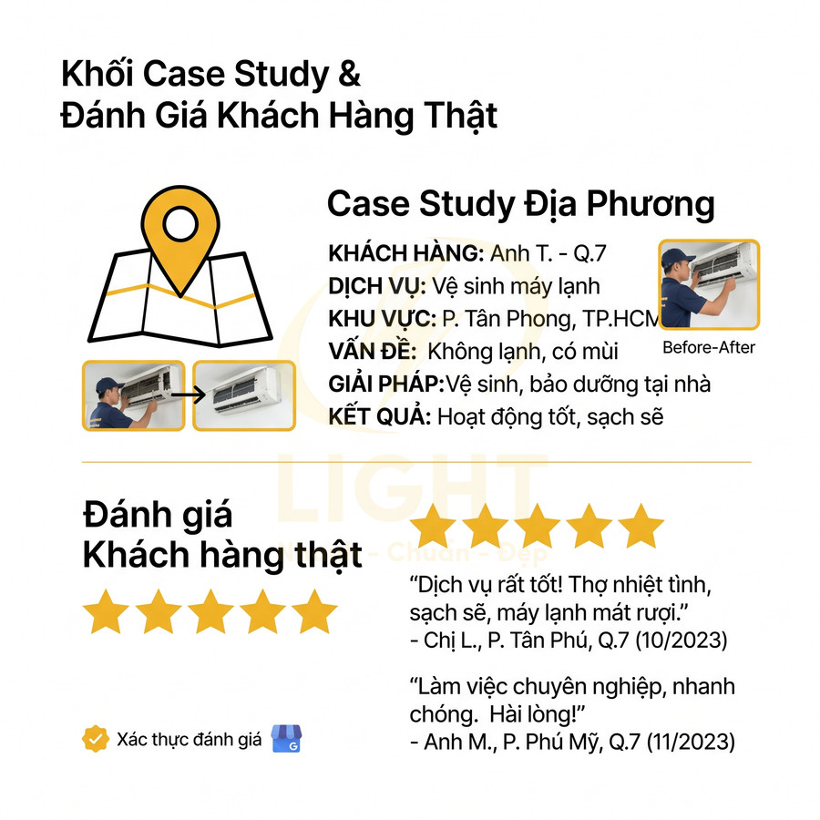 Case study vệ sinh máy lạnh tại nhà kèm đánh giá khách hàng 5 sao cho dịch vụ sửa điều hòa