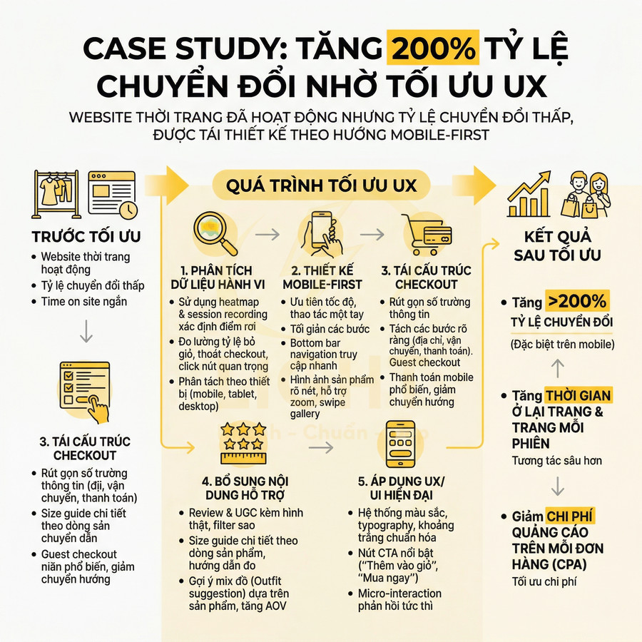 Infographic case study tối ưu UX giúp website thời trang tăng 200% tỷ lệ chuyển đổi theo hướng mobile first