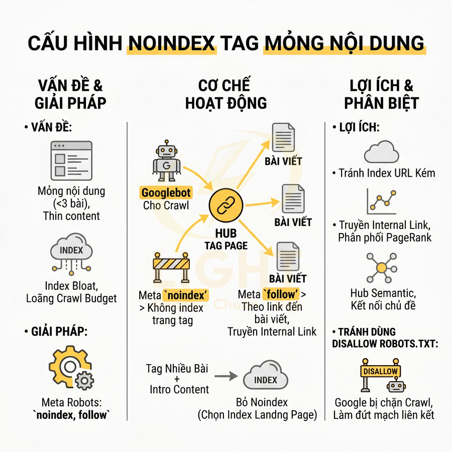 Cấu hình noindex tag mỏng nội dung hướng dẫn tối ưu SEO, cơ chế hoạt động và lợi ích cho website