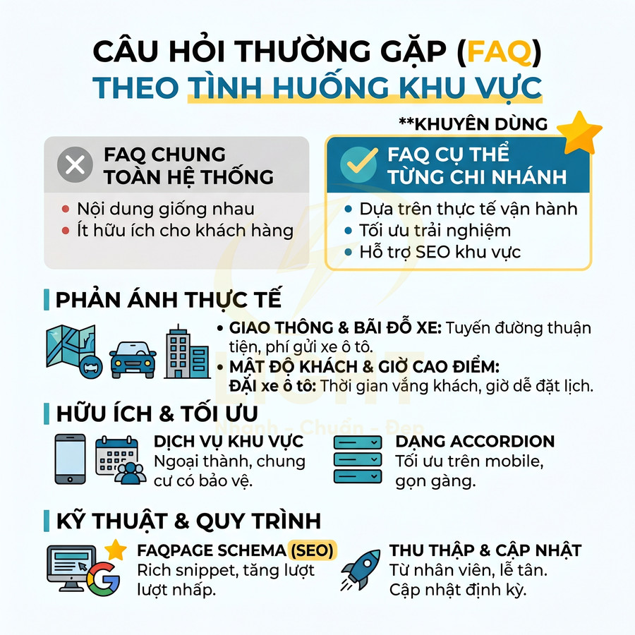 Hướng dẫn xây dựng FAQ theo tình huống khu vực cho từng chi nhánh để tối ưu trải nghiệm và hỗ trợ SEO