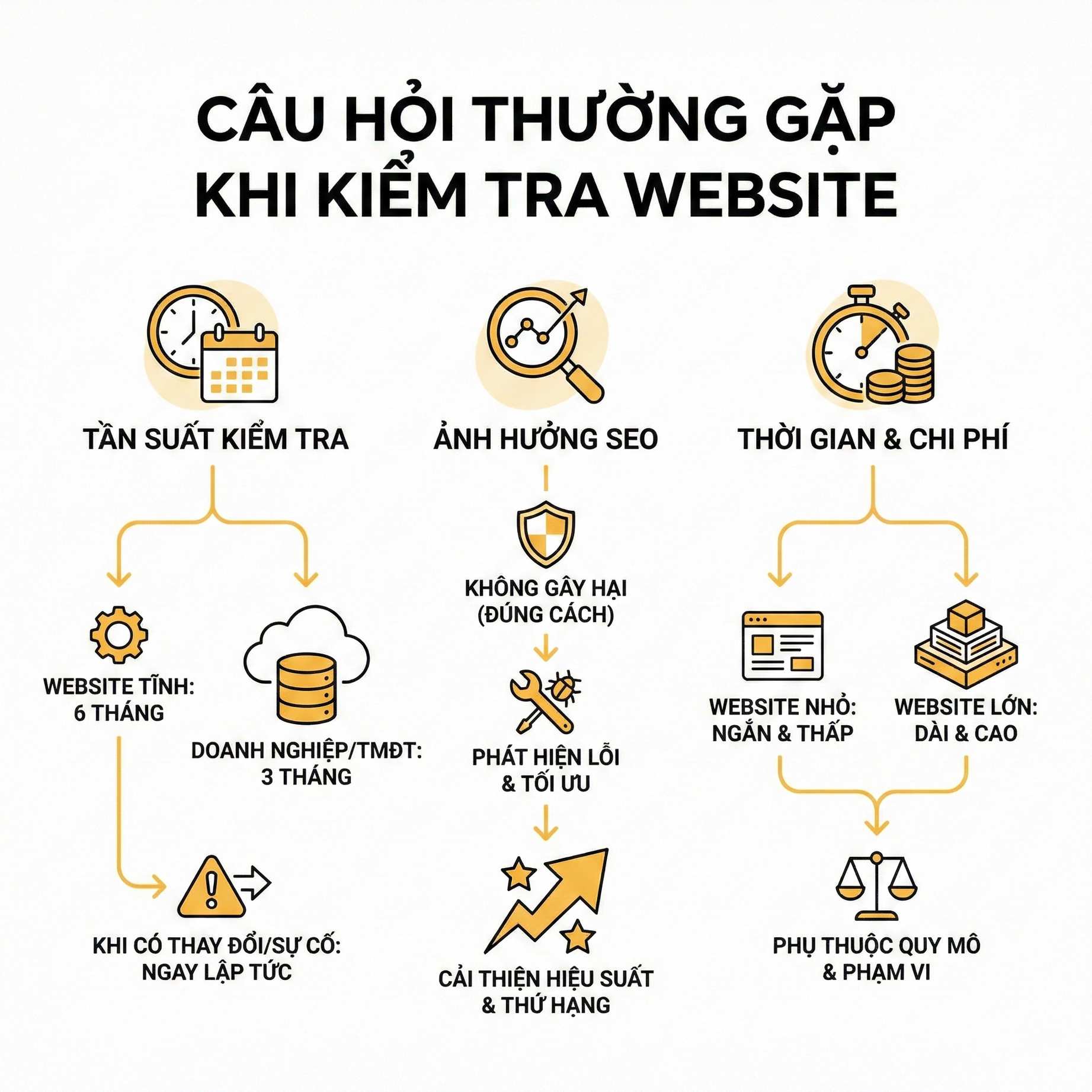 Các câu hỏi thường gặp khi kiểm tra website về tần suất, ảnh hưởng SEO, thời gian và chi phí