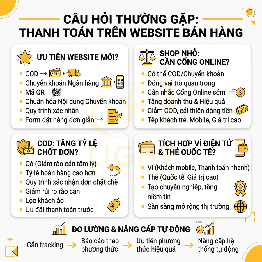 Infographic câu hỏi thường gặp về phương thức thanh toán trên website bán hàng online