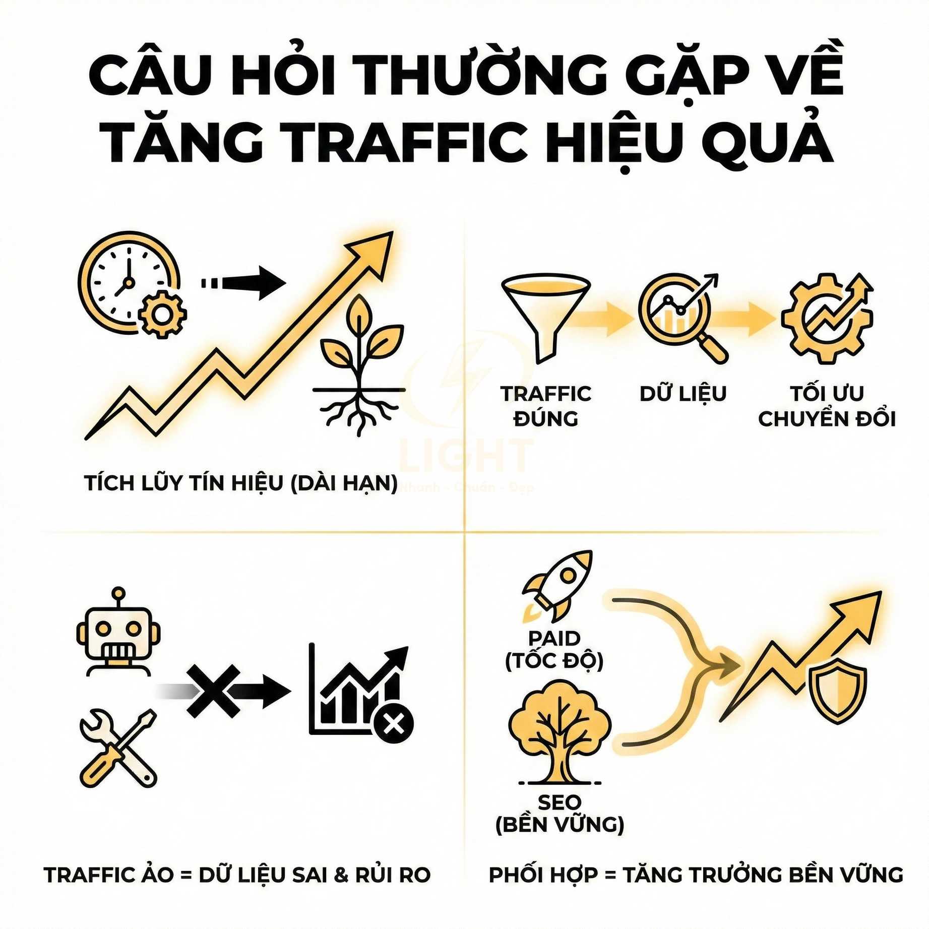 Chiến lược tăng traffic hiệu quả, phân biệt traffic ảo và traffic chất lượng, kết hợp SEO và quảng cáo