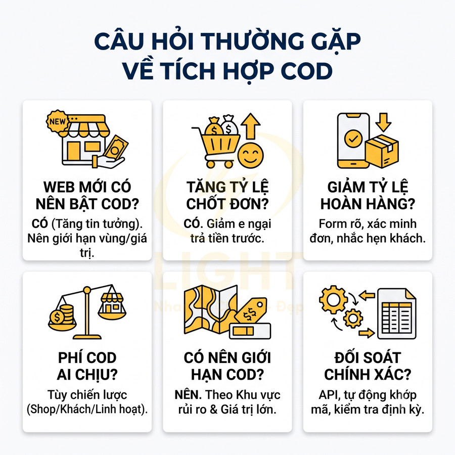 Infographic câu hỏi thường gặp về tích hợp COD cho website bán hàng online