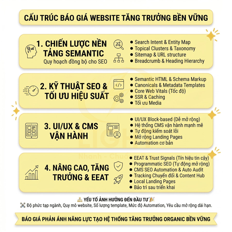 Báo giá thiết kế website chuẩn SEO thường gồm những hạng mục nào?