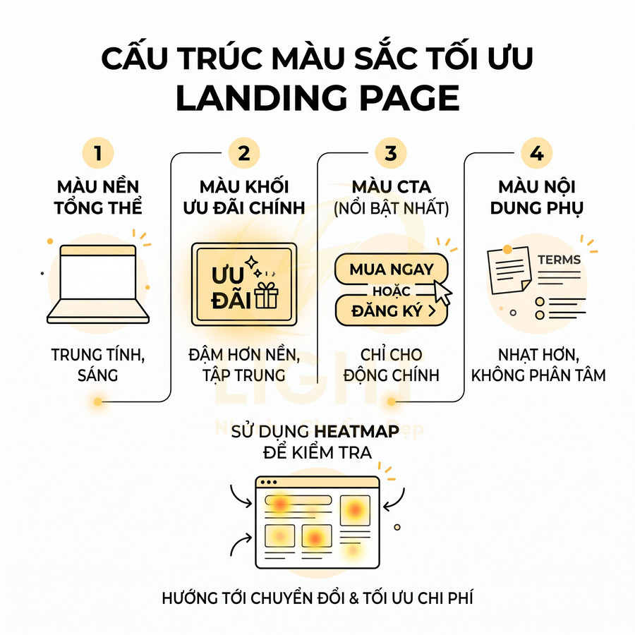 Hướng dẫn cấu trúc màu sắc tối ưu landing page với 4 nhóm màu và sử dụng heatmap kiểm tra chuyển đổi