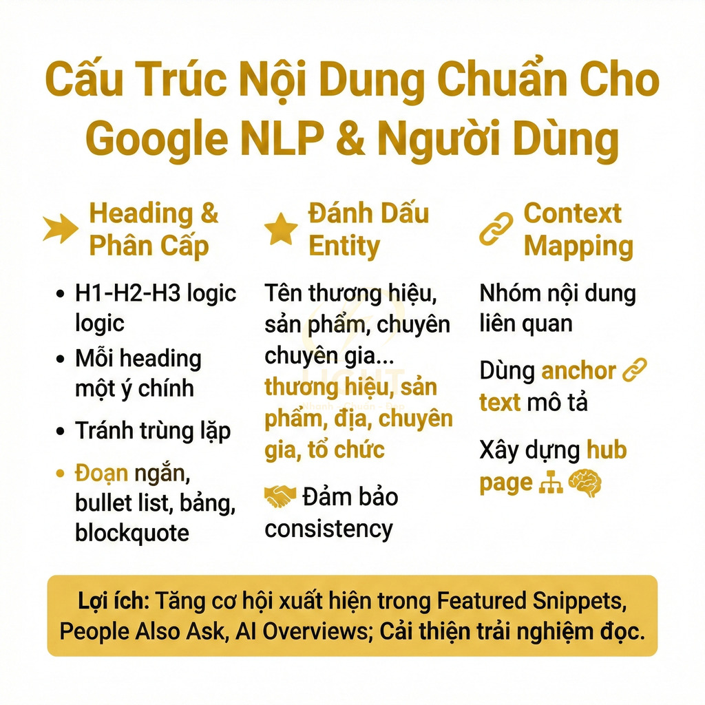 Hướng dẫn cấu trúc nội dung chuẩn SEO cho Google NLP với heading, entity và context mapping