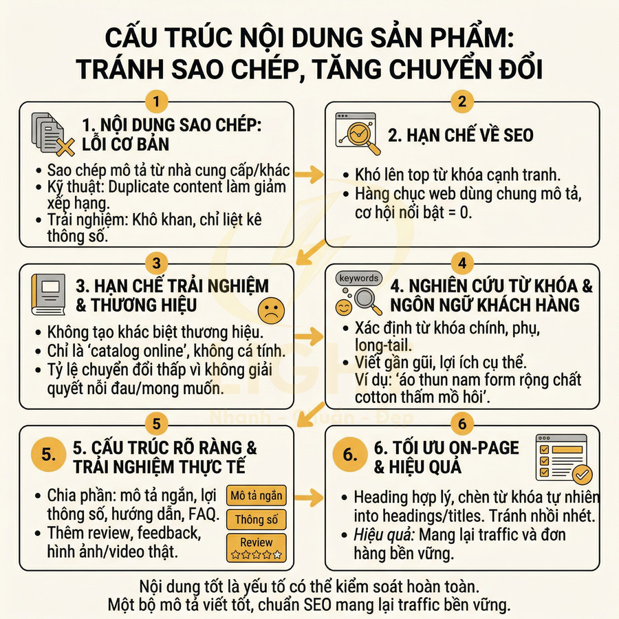 Cấu trúc nội dung sản phẩm chuẩn SEO tránh sao chép và tăng chuyển đổi cho website bán hàng