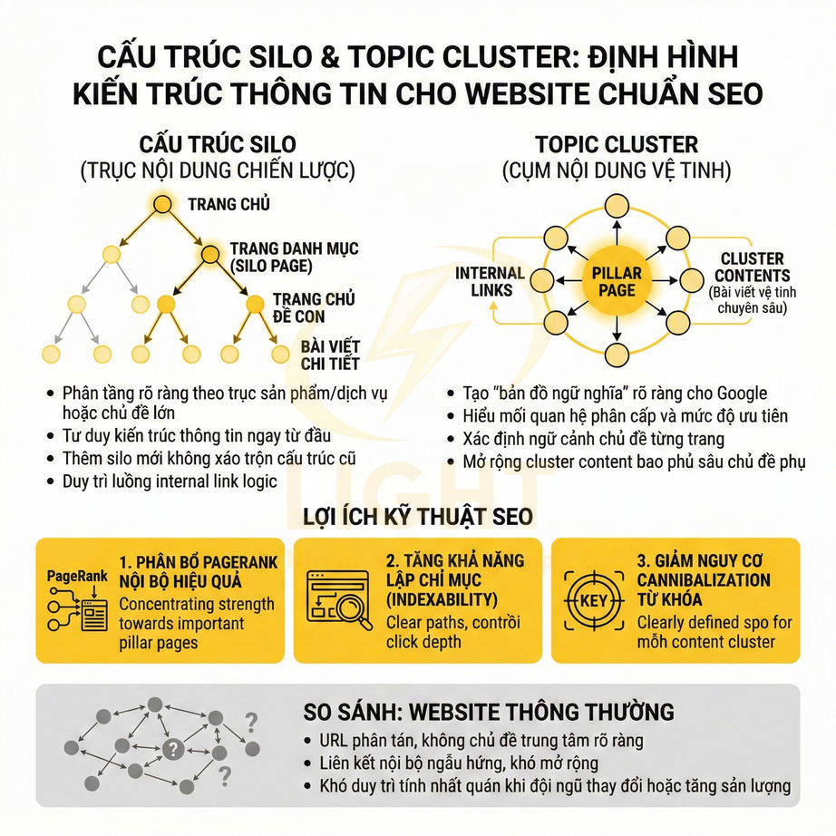 Mô hình cấu trúc silo và topic cluster tối ưu kiến trúc thông tin website chuẩn SEO