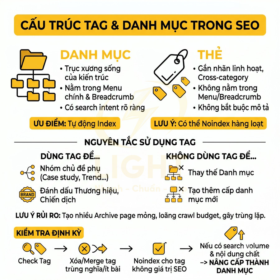 Hướng dẫn cấu trúc tag và danh mục trong SEO, nguyên tắc dùng thẻ tag và kiểm tra tối ưu nội dung website