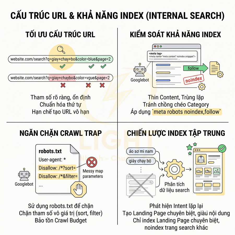 Hướng dẫn tối ưu cấu trúc URL và kiểm soát index cho trang tìm kiếm nội bộ website SEO