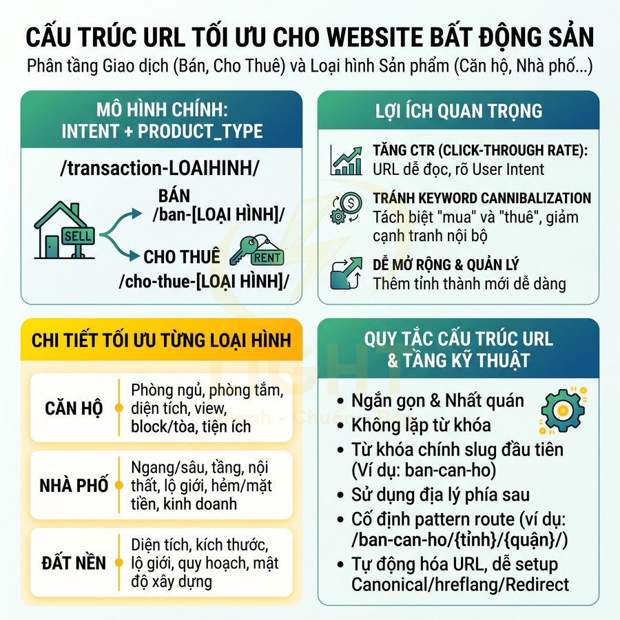 Cấu trúc URL tối ưu cho website bất động sản với ví dụ bán cho thuê căn hộ nhà phố đất nền