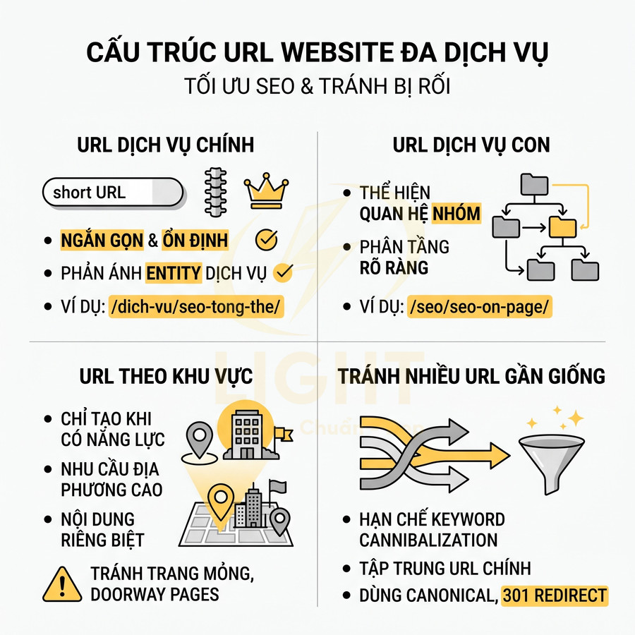Hướng dẫn cấu trúc URL website đa dịch vụ để tối ưu SEO và tránh trùng lặp nội dung