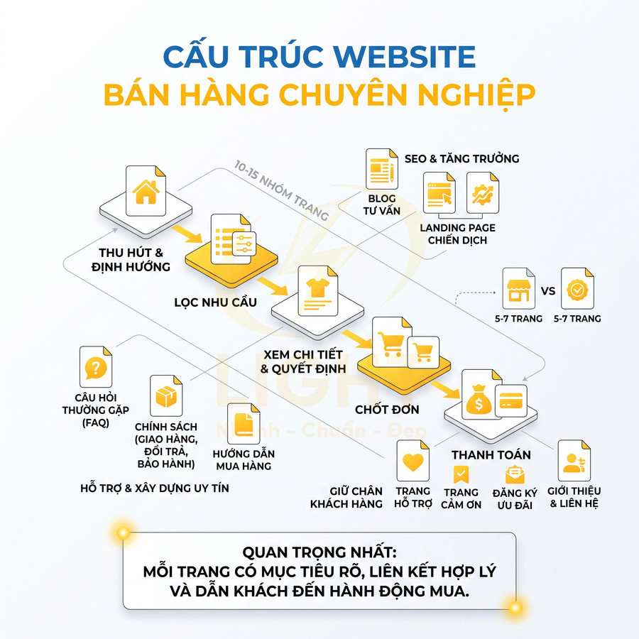 Một website bán hàng chuyên nghiệp cần có bao nhiêu trang chính?