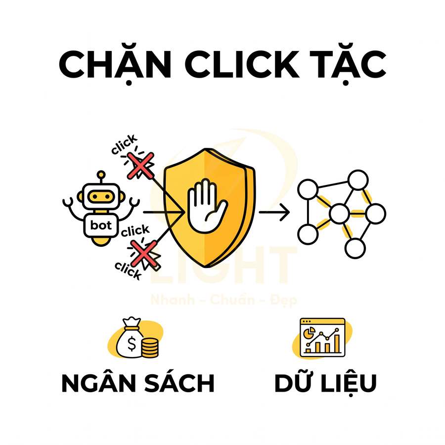 Minh họa giải pháp chặn click tặc từ bot để bảo vệ ngân sách quảng cáo và dữ liệu doanh nghiệp
